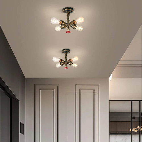 plafonnier industriel rétro à 4 lumières en tuyau d'eau décoratif - vue 3 sur 11