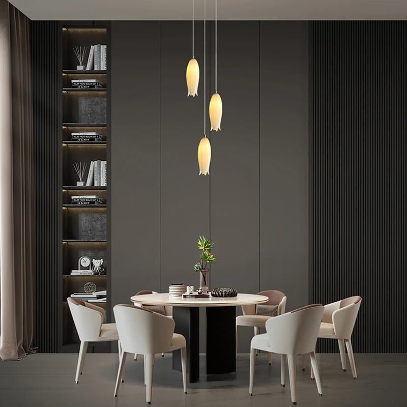 lustre en céramique tulipe pour lampe suspension led rotation duplex - vue 3 sur 11