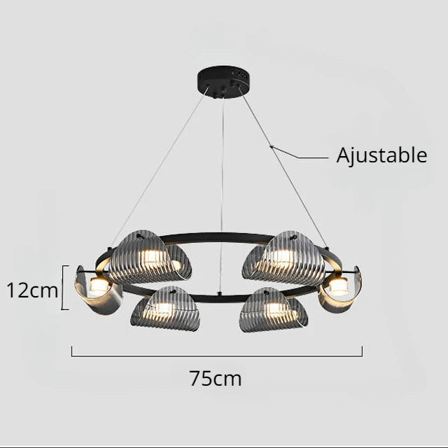 lustre minimaliste italien en verre rayé avec lumières led - vue 12 sur 12