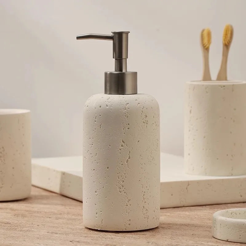 Ahunderjiaz-Natural Marble Bathroom Storage Set, Toothbrush Cup Tray, Mouthwash Kit, Home Decoration, Soap Dish, Press Bottle - vue 2 sur 9