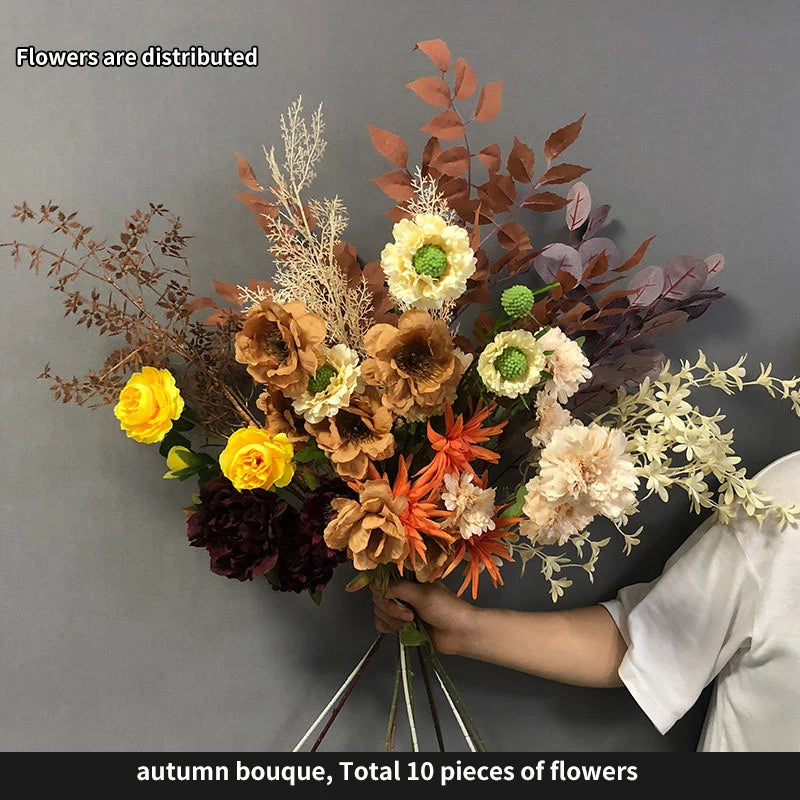 Autumn Rayon Rose Botanical Bouquet, DIY Flower Arrangement, Wedding Party, Home Garden Decor Accessories, Fake Plants - vue 10 sur 10