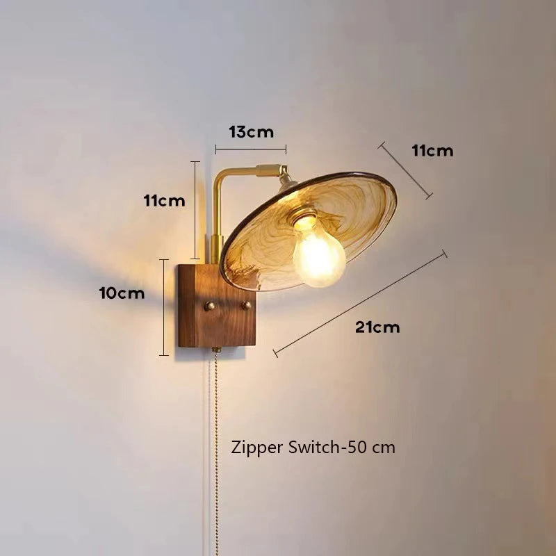 Japanese vintage wooden wall light minimalist LED lamp - vue 9 sur 13