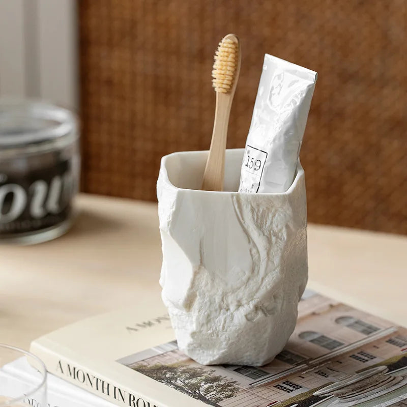 tasse à brosse à dents nordique en céramique artisanale pour salle de bain - vue 4 sur 7
