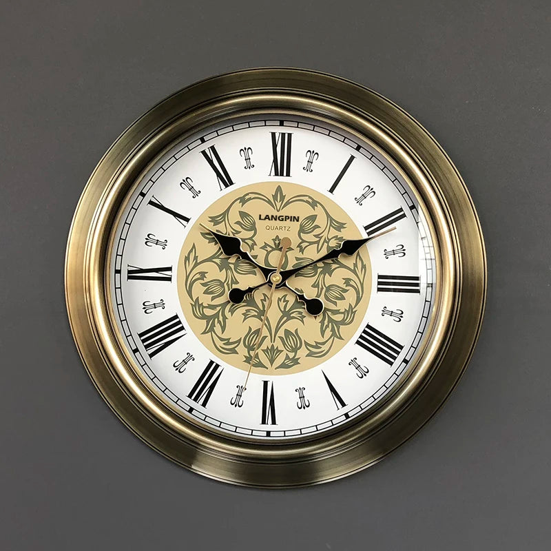 horloge murale rétro en métal doré vintage silencieuse décoration intérieure