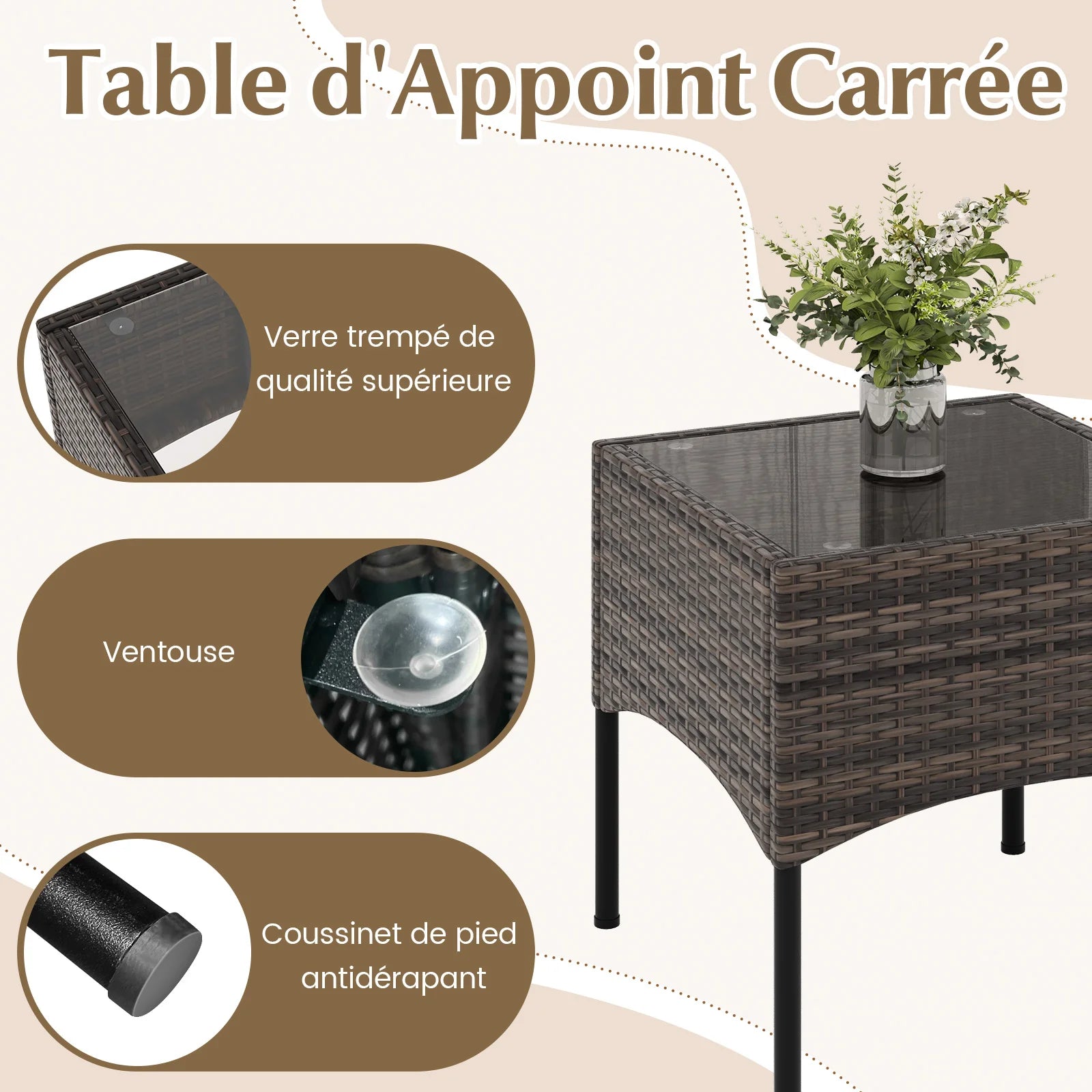 ensemble de fauteuils en rotin pour jardin avec table et coussins - vue 5 sur 6