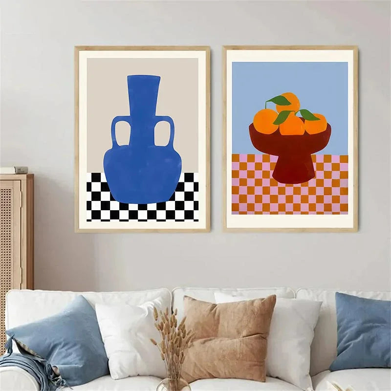 art mural abstrait géométrique visage courbe fille colombe décor nordique