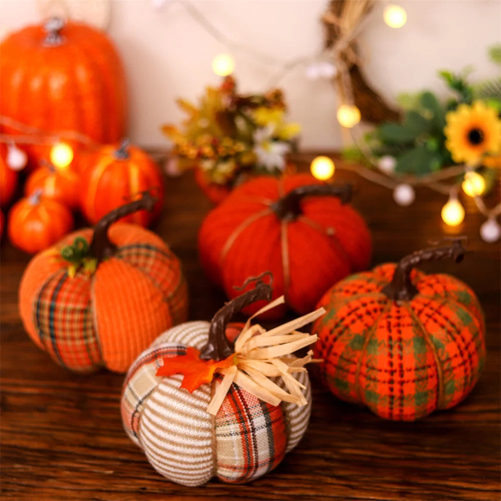 Decorative Pumpkins Knitted Colorful Fabric Pumpkin Halloween Harvest Festival Thanksgiving Decoration for Farmhouse, Fall, Gift