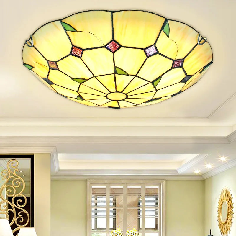 Plafonnier méditerranéen chambre vitrailplafonnier salon salle à manger couloir balcon Tiffany éclairage Led - vue 3 sur 6