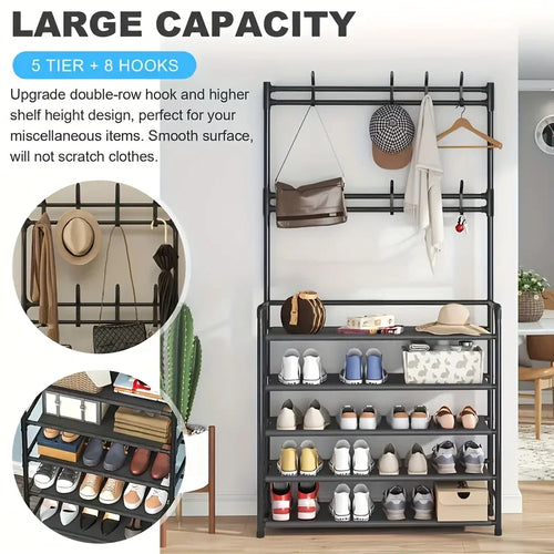 1 Piece 4/5 Ply 23" Carbon Steel, Multipurpose Clothes and Shoe Rack, Black/White, Self Assembly Required - vue 4 sur 9