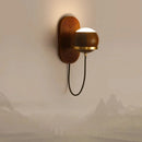 Walnut Wood Circular Sphere, Modern style Wabi-sabi minimalist Wall Sconce light for Bedroom, Bedside, Living, Dining Room