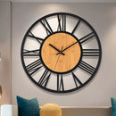 horloge murale 3D rétro avec chiffres romains en bois et métal