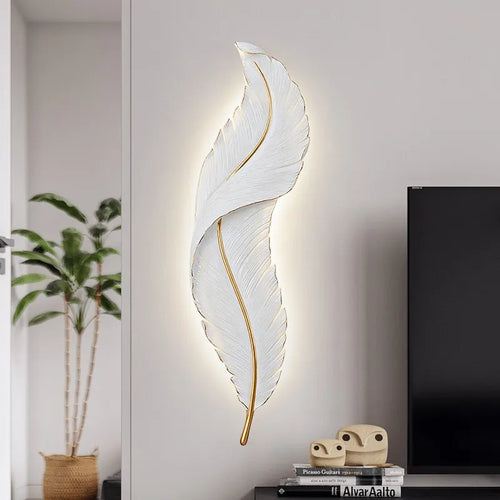 Applique murale moderne LED rose bleu Plume résine appliques murales télécommande Luminaire salon chambre décor lumière LED Lustre - vue 3 sur 15
