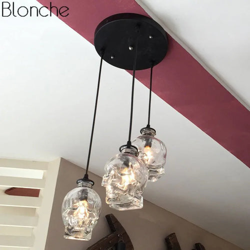 Vintage transparent glass skull chandelier for bar or restaurant - vue 7 sur 8