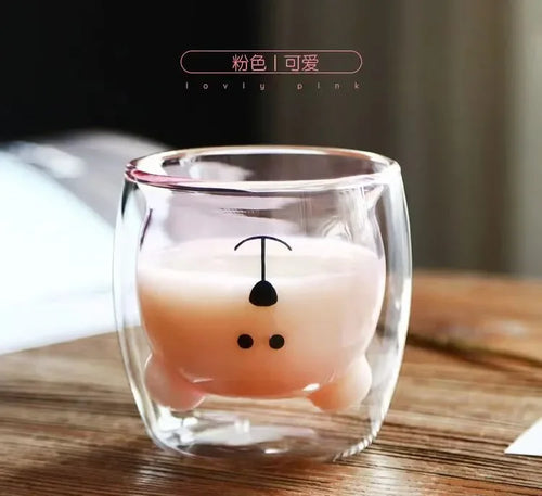 Tasse verre double paroi motifs animaux 3d