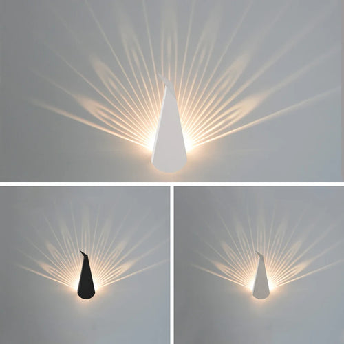 Nordic minimal wooden LED wall light peacock design - vue 5 sur 18
