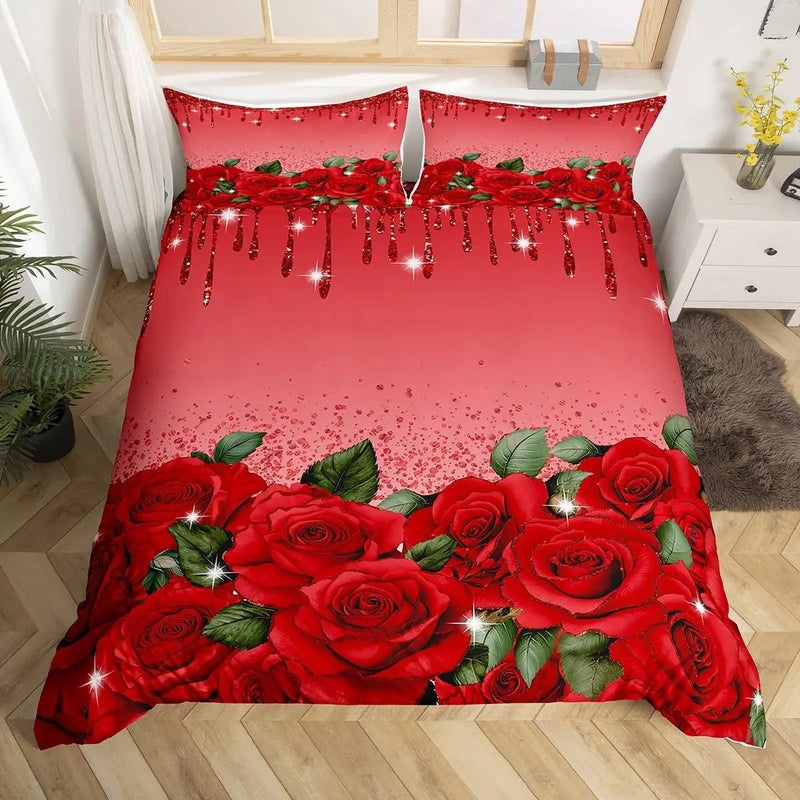 housse de couette florale rose style botanique luxe pour queen et twin