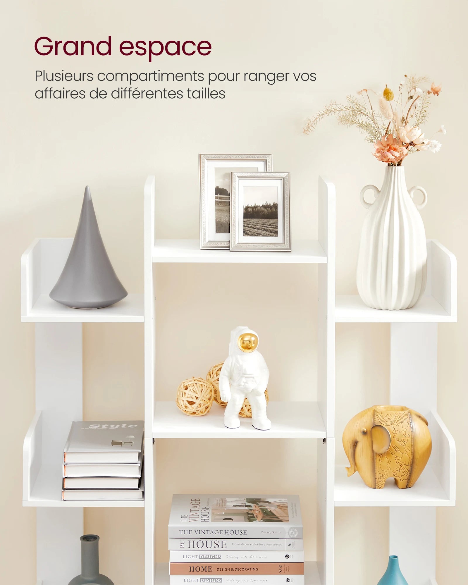 VASAGLE Bookshelf, Tree-Shaped Bookcase with 13 Storage Shelves, 86 x 25 x 140 cm, with Rounded Corners - vue 3 sur 7