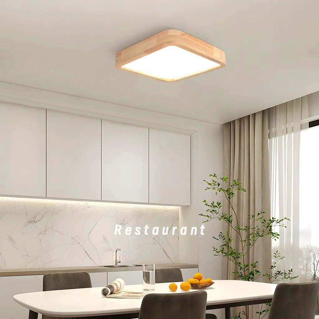 Plafonnier LED en bois Ultra-fin au design nordique moderne - vue 4 sur 8