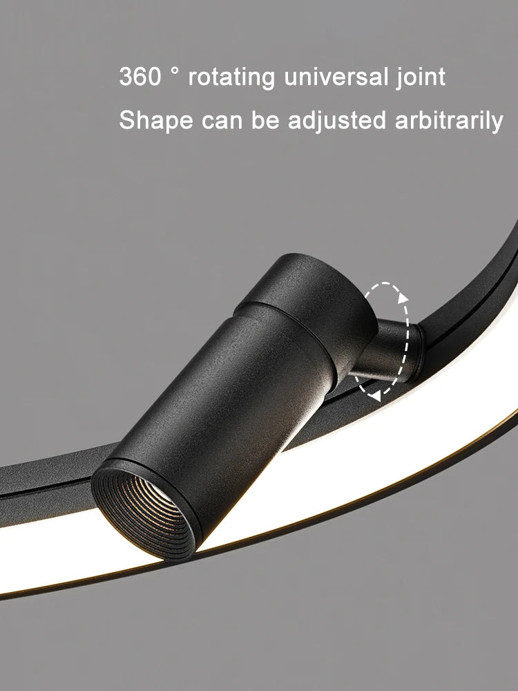 lustre led simple et moderne avec anneau suspension noir - vue 5 sur 9