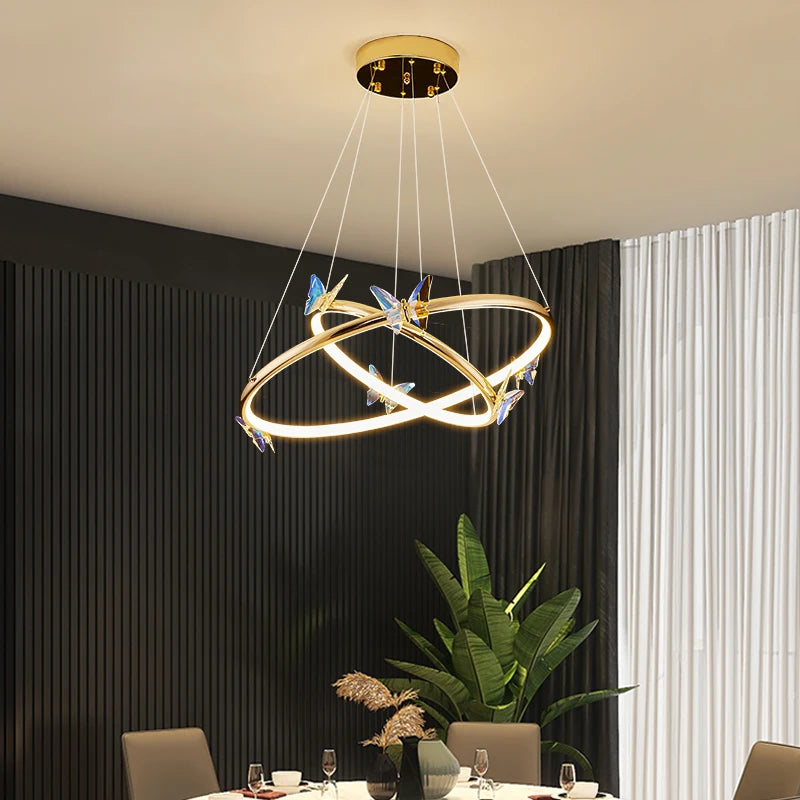 anneau d'or led lampe suspendue papillon pour hôtel boutique bureau