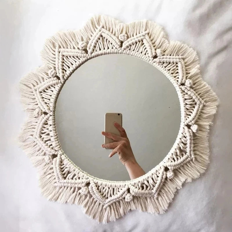miroir mural en macramé style bohème pour décoration intérieure - vue 7 sur 14
