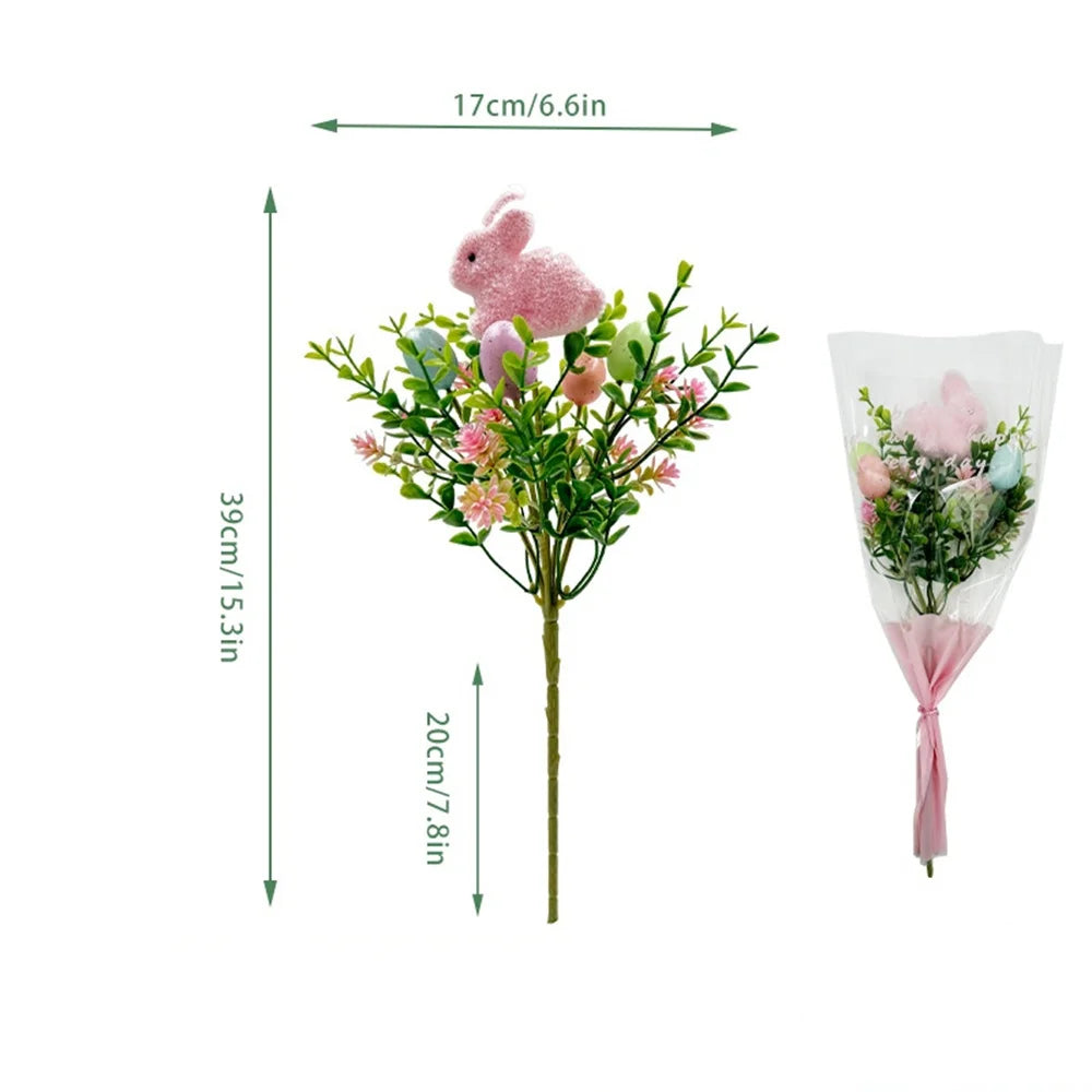 décoration florale artificielle de pâques avec lapins et œufs - vue 12 sur 16