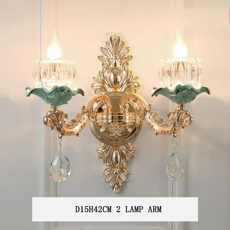 Lustre céramique à fleurs et cristal - vue 9 sur 13