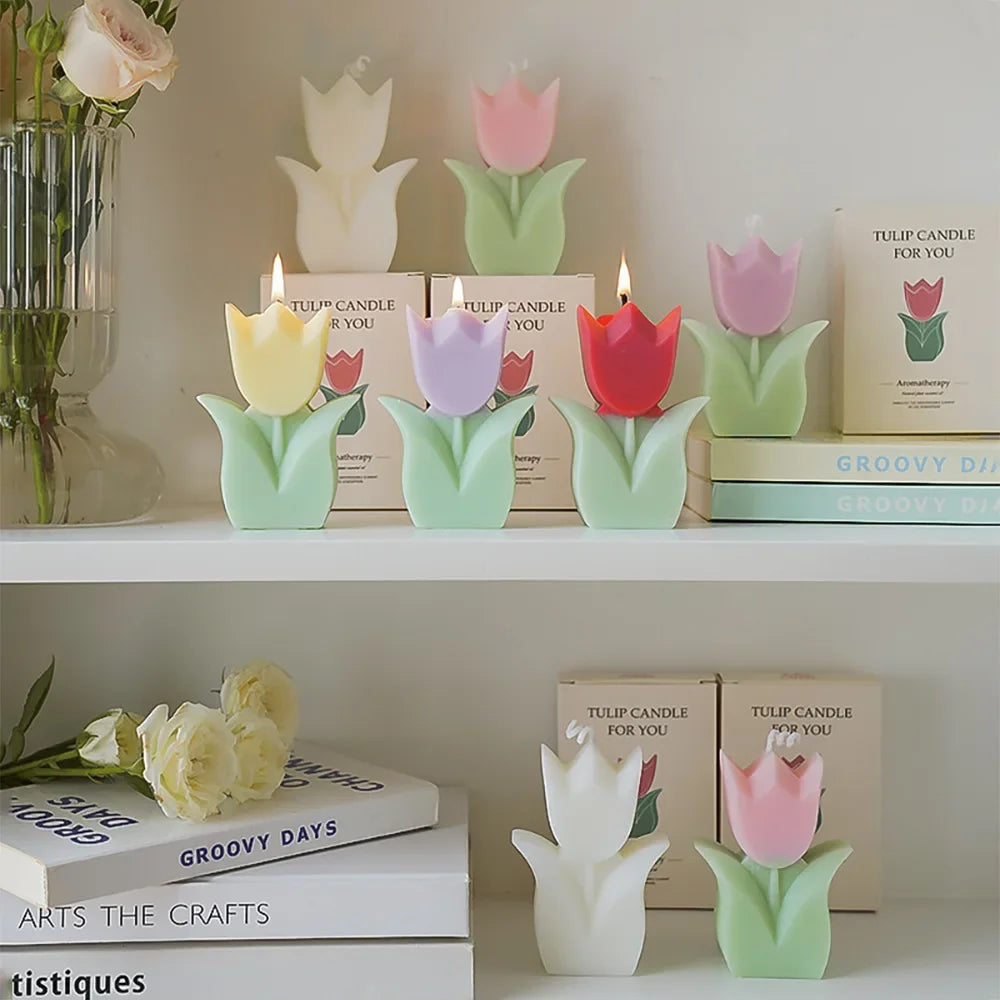 bougie tulipe artisanale parfumée pour décorations et aromathérapie - vue 5 sur 12