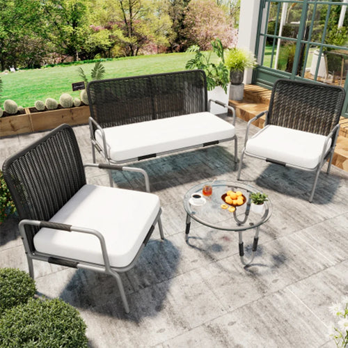 Poly Rattan Seating Group, Garden Furniture Seating Set garden Sets, garden Lounge for 4, with armchair, coffee table & Cushions