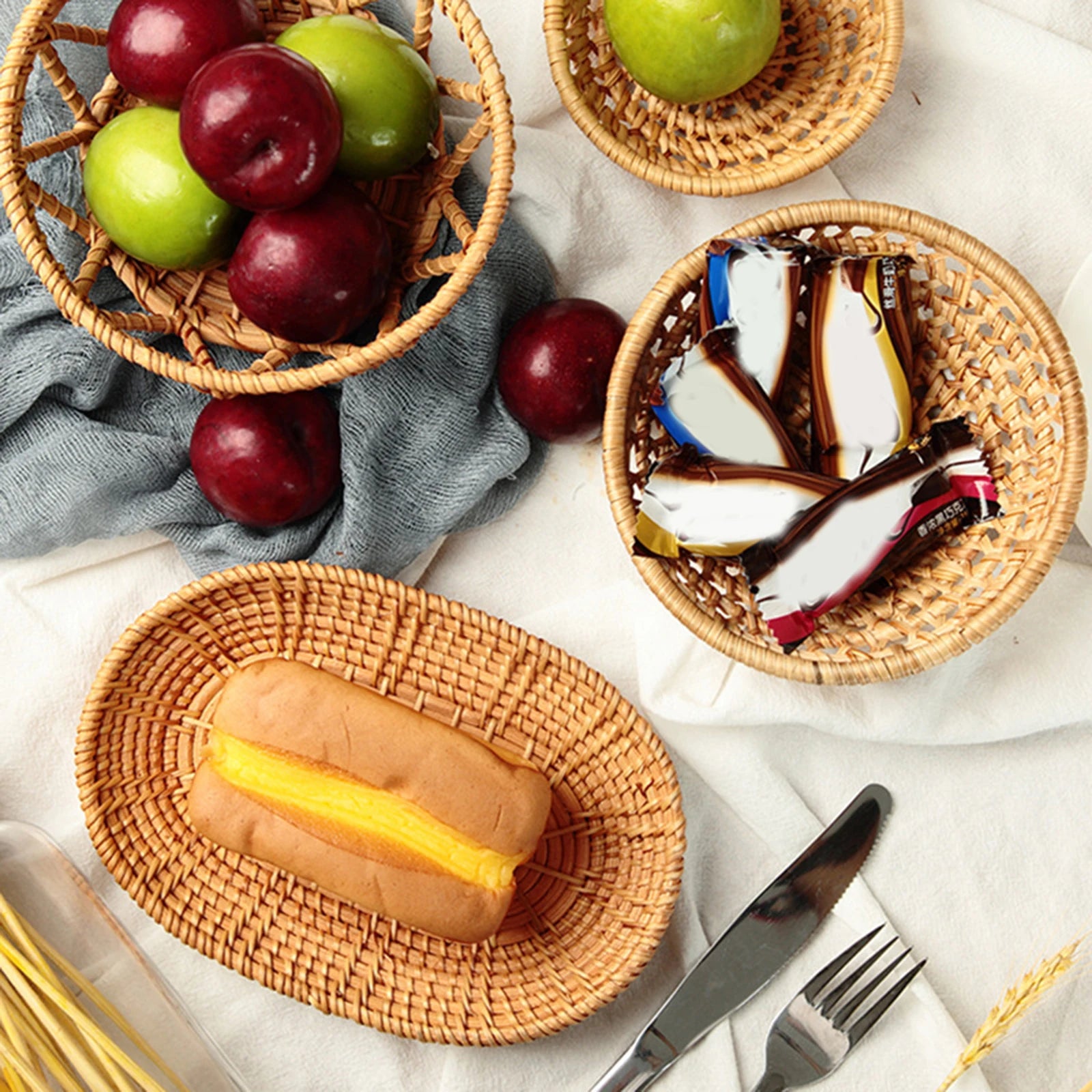 panier de rangement rotin naturel tissé à la main pour bonbons et collations - vue 6 sur 10
