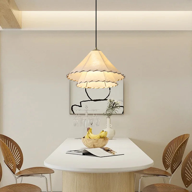 suspension Tissu nordique LED lumière Wabi Sabi pour salon décoration de la maison chambre créative coton lin chapeau - vue 5 sur 9