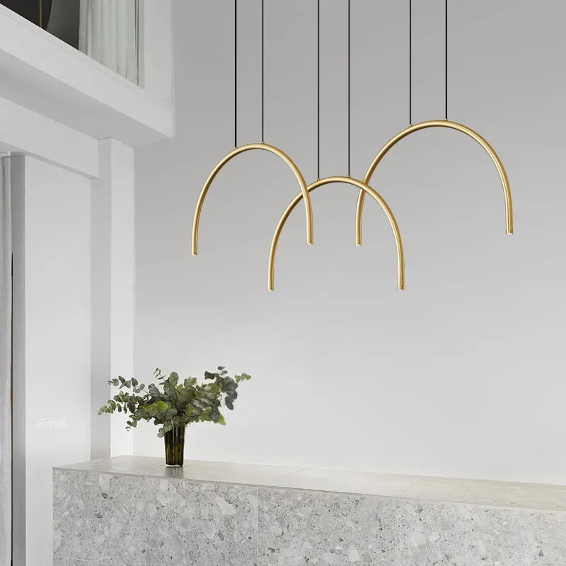 lampe suspendue moderne en laiton noir doré avec leds réglables - vue 2 sur 7