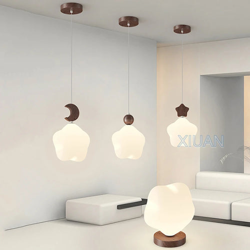 petit plafonnier vintage suspendu style noyer américain étoilé