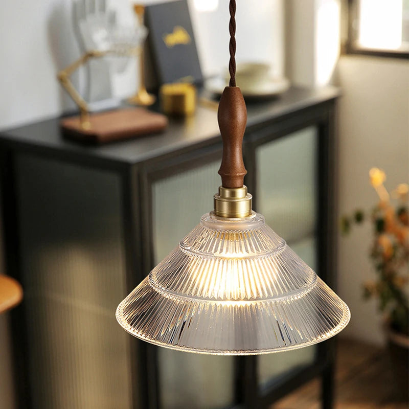 Suspension en verre pour salle à manger lustre d'îlot de cuisine moderne cuivre/bois Art Suspension lampe suspendue E27 Luminaire - vue 6 sur 10