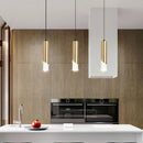 lustre led cylindrique minimaliste en fer et cristal clair