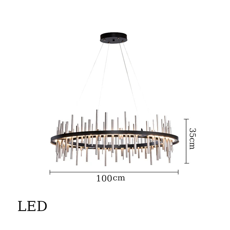 lustre minimaliste en acier inoxydable noir design postmoderne - vue 15 sur 16