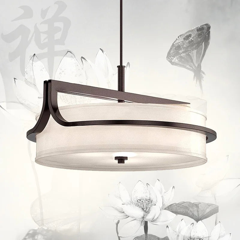 lustre en fer de Style chinois moderne personnalité créative Simple hôtel salon chambre Restaurant tissu suspendus lumières - vue 5 sur 8