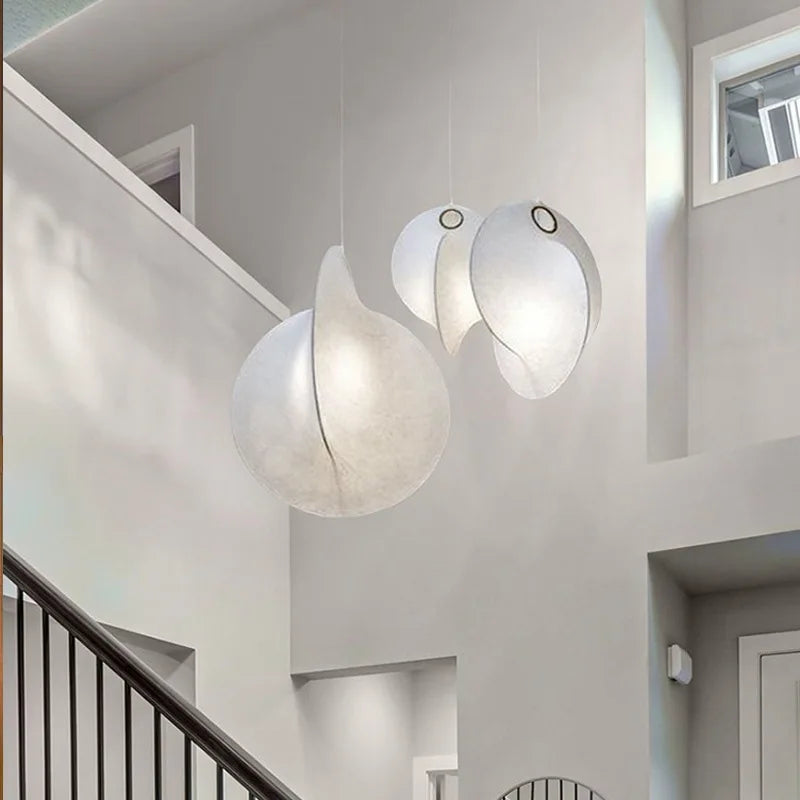 lustre led en soie nordique wabi sabi suspendu pour décoration maison - vue 5 sur 12