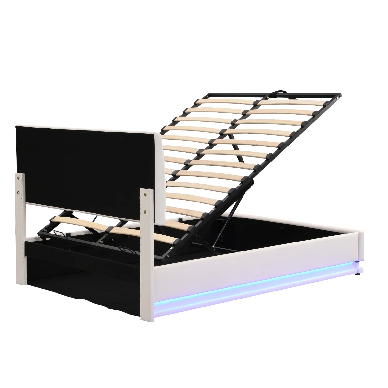 Upholstered Bed 140 x 200 cm with LED Lighting, Double Bed with Slatted Frame and Storage Space,No Mattresses - vue 5 sur 7
