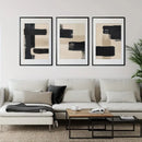 3件/Set Simple Beige and Black Abstract Poster Canvas Art Print, Bohemian Wall Background Wall Decoration, Modern Living Room