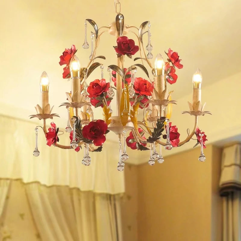 Lustre à fleur avec ampoules bougies - vue 5 sur 8