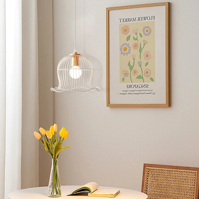 Suspension en métal blanc nordique forme de fleur Restaurant suspension lumière salon Table à manger E27 lustre éclairage 220 V - vue 5 sur 6