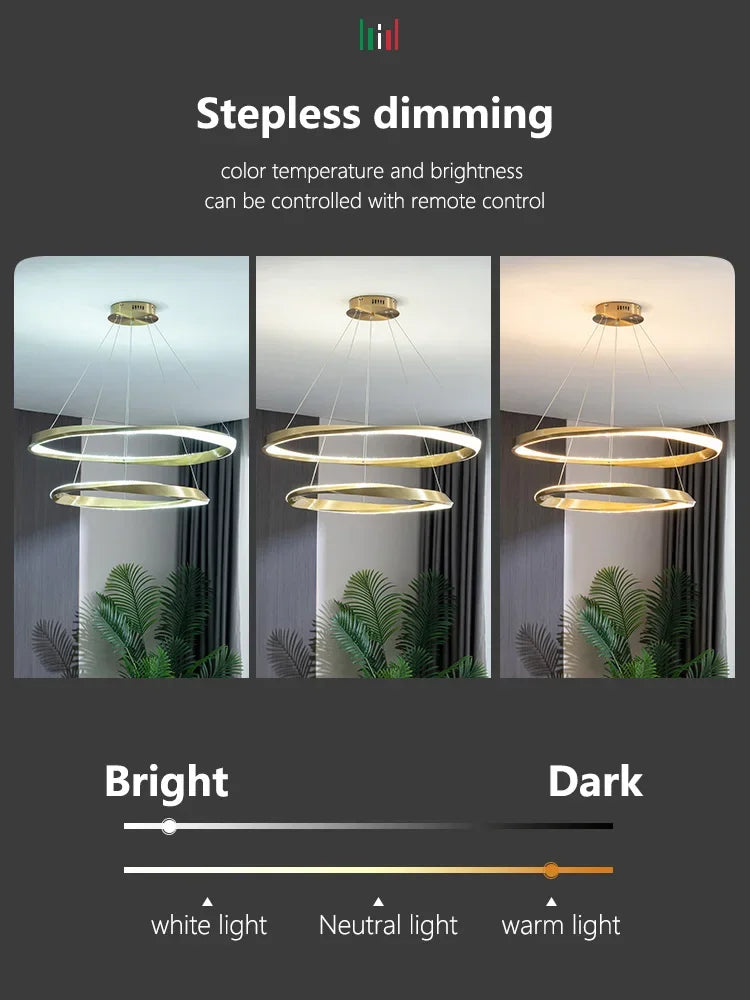 Living room lamps light luxury lamps modern minimalist atmosphere minimalist circle combination hall Italian ring chandelier - vue 5 sur 12