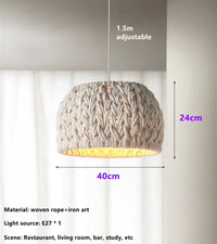 Nordic Hand-Woven Wabi Sabi Chandelier For Dining Room Study Loft LED Hanging Light Kitchen Island Cafe Bar Pendant Lamp Fixture