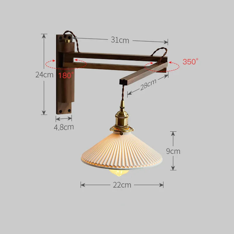 applique murale led rétro japonaise télescopique en laiton et verre - vue 8 sur 15