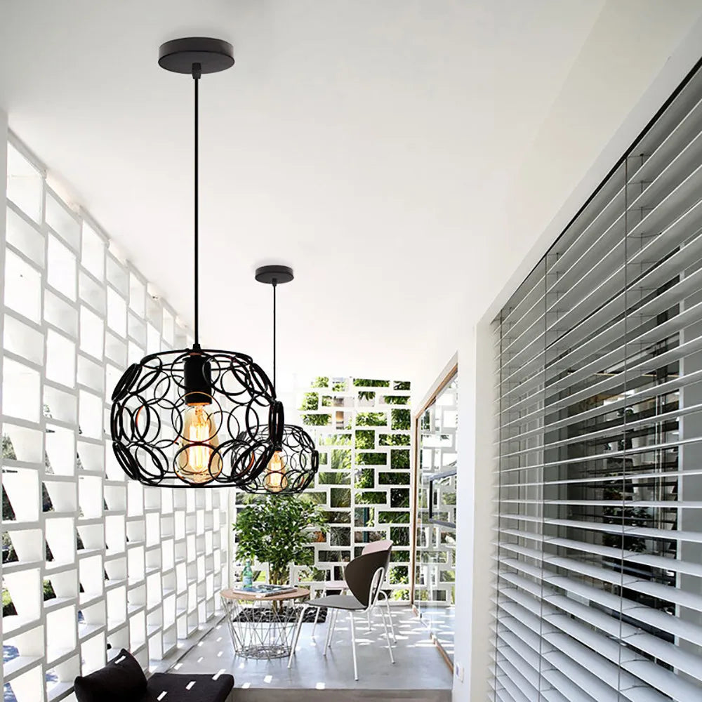 lustre industriel rétro en fer avec lumière led moderne - vue 4 sur 12