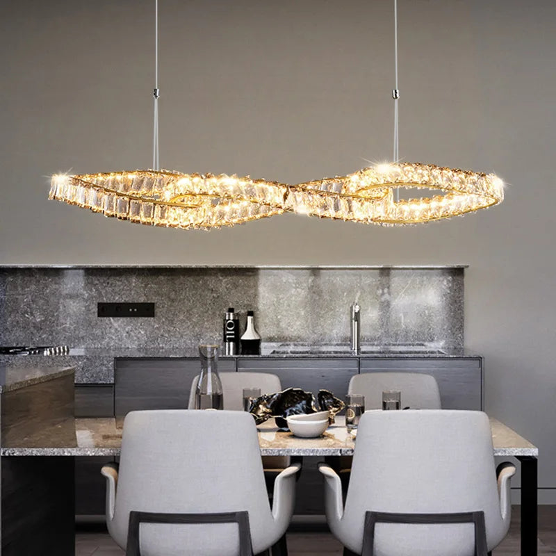 lustres modernes en cristal de luxe led suspendus dorés