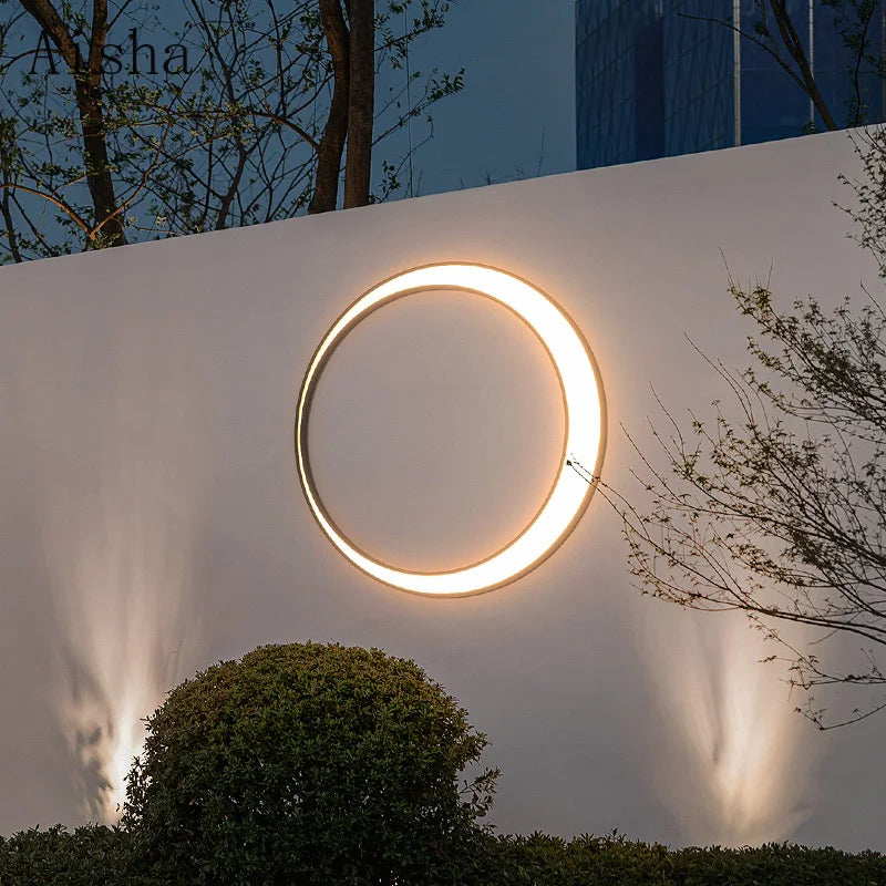 applique murale extérieure moderne étanche en terre cuite ronde lune - vue 6 sur 7