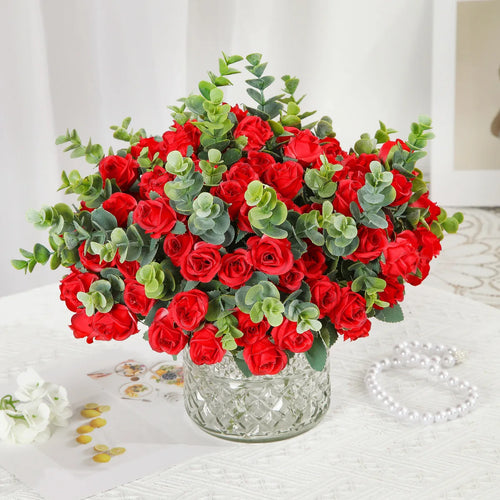 lot de 10 roses artificielles bouquet avec eucalyptus et pivoines décoratif - vue 3 sur 10