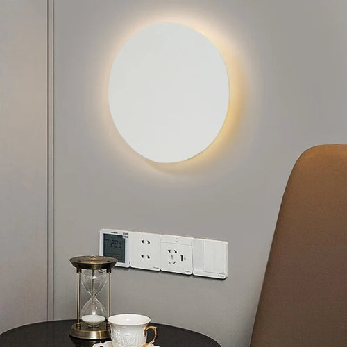 LED minimalism modern wall light for living room, bedroom, hallway, colourful circular iron plate - vue 4 sur 12